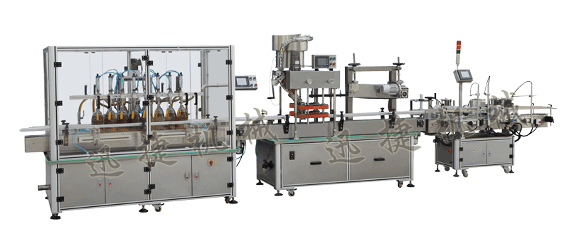 灌装机+全自动封盖机(自动理盖,自动扣盖,自动旋压盖)+贴标机